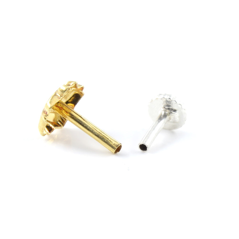 18K Real Gold Nose pin with Push Pin