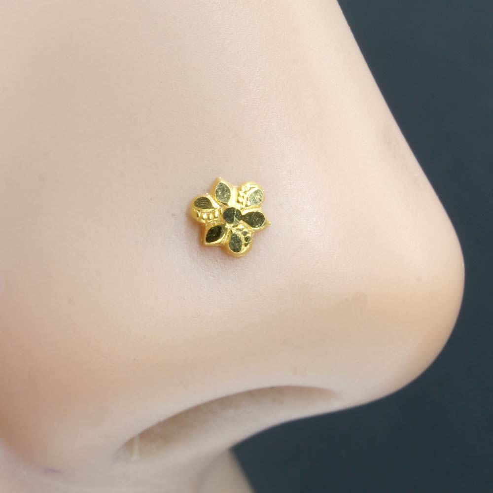 18K Real Gold Women Nose pin nose ring Push Pin