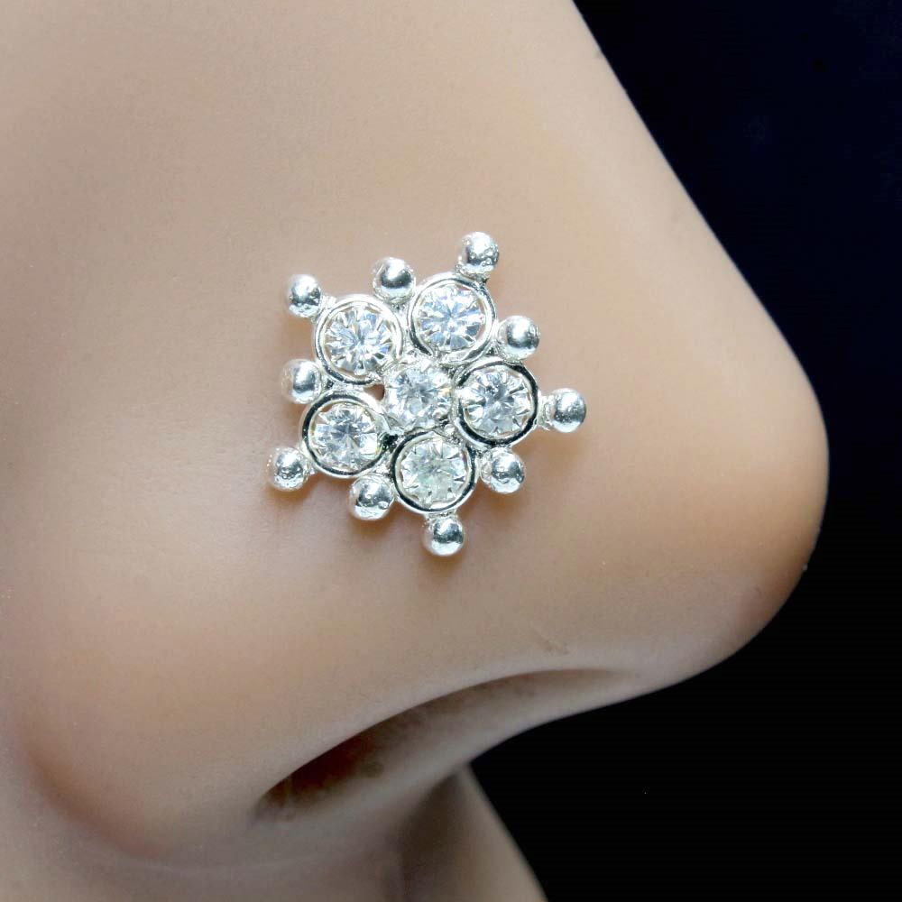 Real Silver nose pin for women with stones