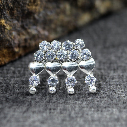 Real Silver Nose pin with White Shiny Stones for women