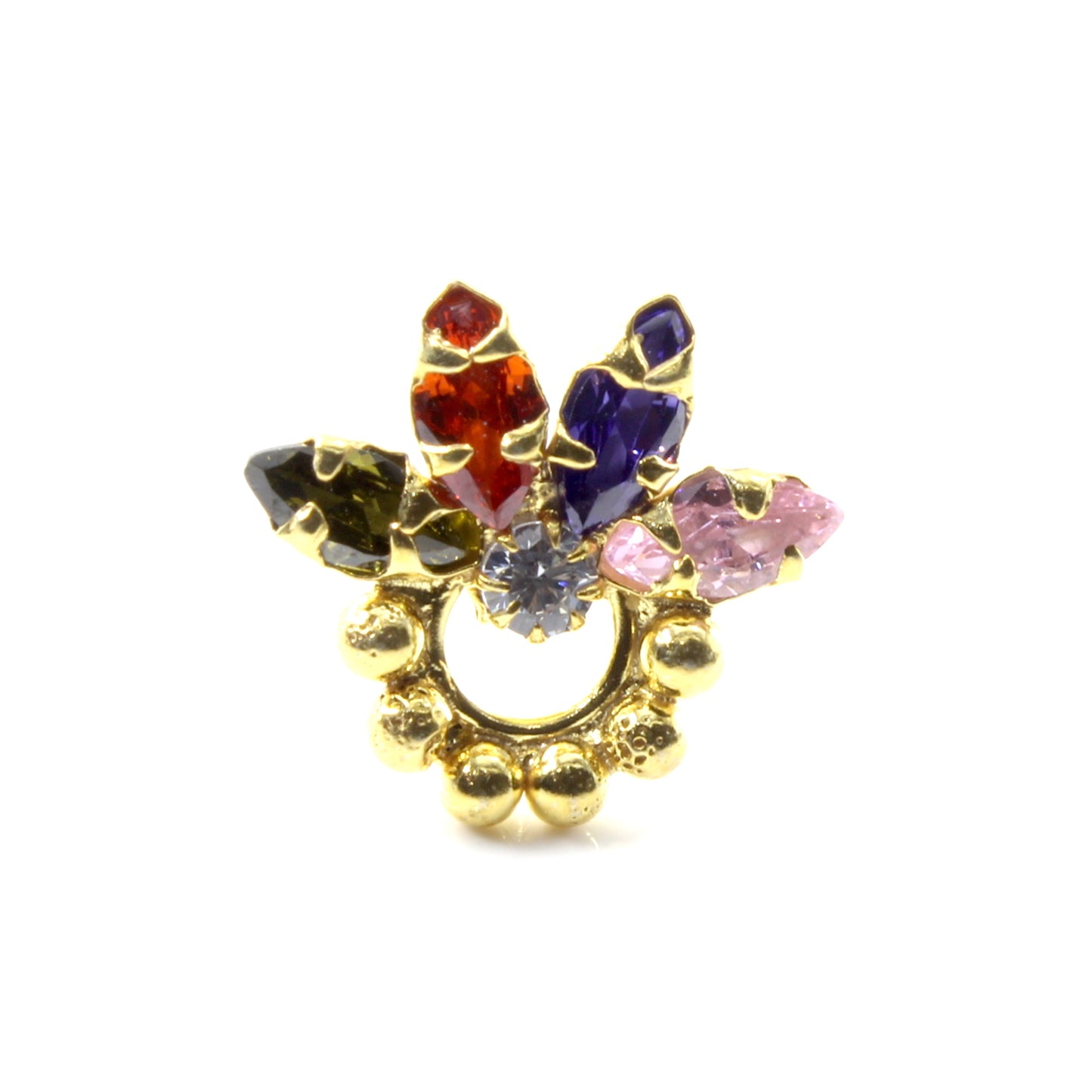 Women Silver Nose Pin With Multiple-color stones