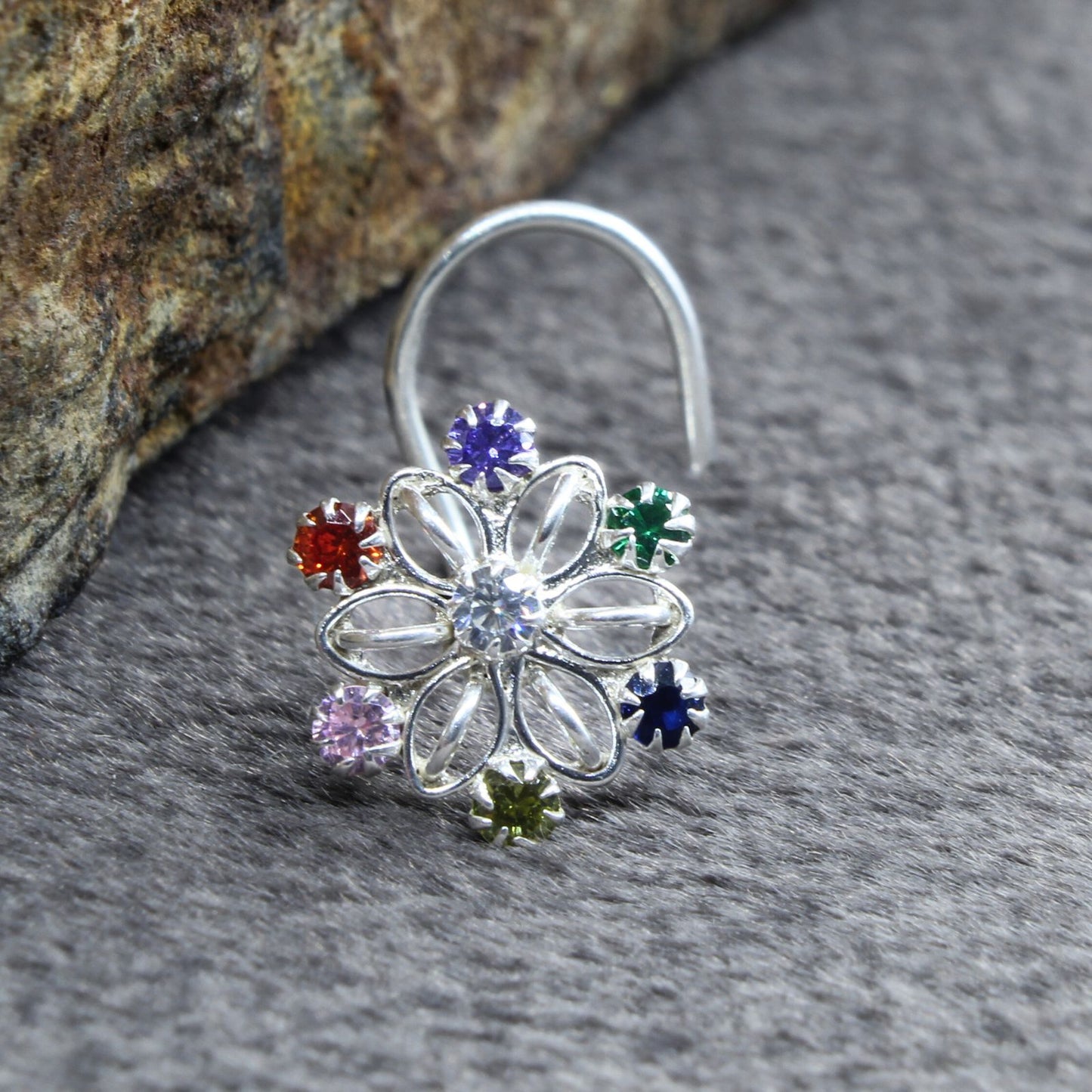 925 Sterling Silver Floral Nose Pin 