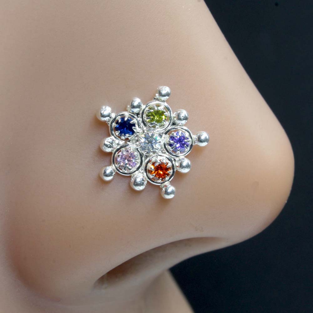 Latest Design Nose pin for women with Multiple-color stones