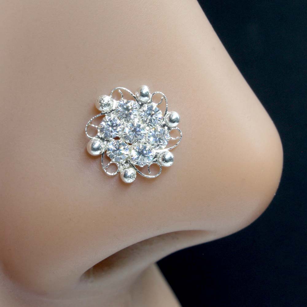 Real Sterling Silver CZ Women Nose pin