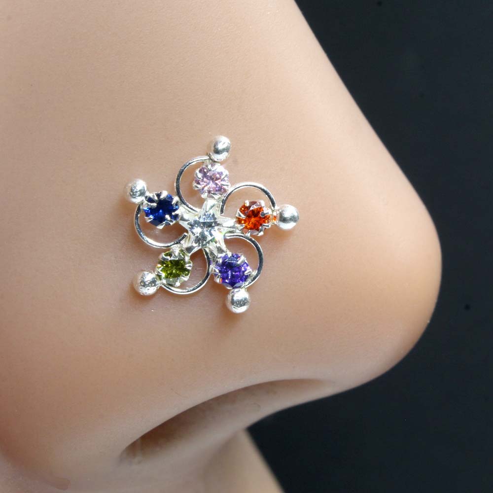  Sterling Silver Multi CZ Women Nose pin