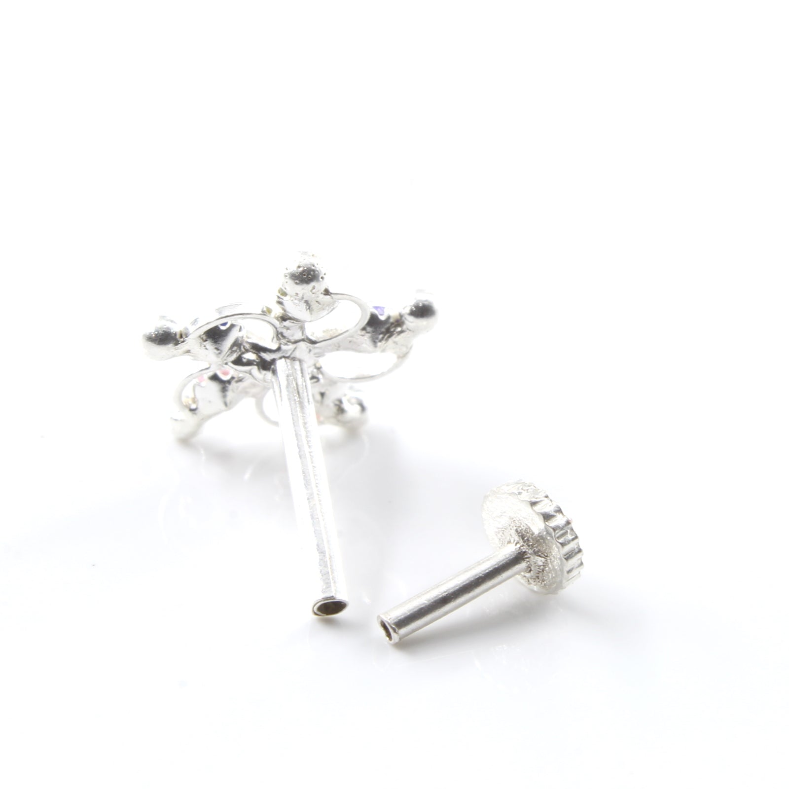 Silver Nose Pin for women with Push pin