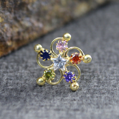 Real Sterling Silver Multi CZ Women Nose pin