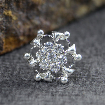 925 Sterling Silver Floral Nose Pin 