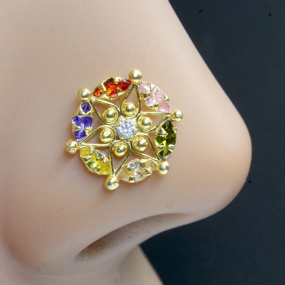 Ethnic Real Sterling Silver CZ Women Nose pin