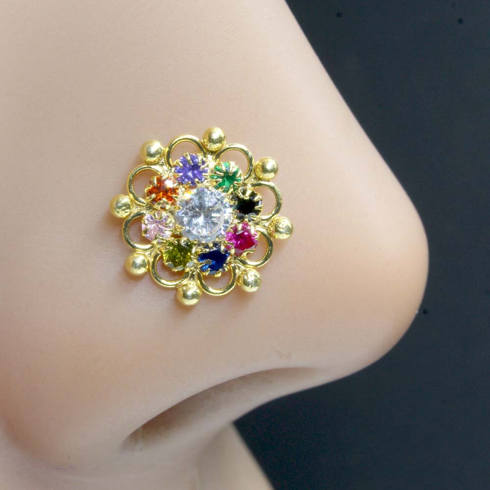 Floral Real Sterling Silver CZ Women Nose pin