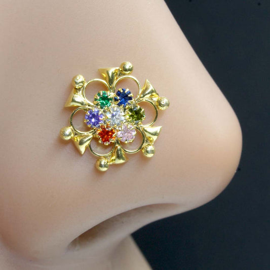 Ethnic Real Silver CZ Women Nose pin