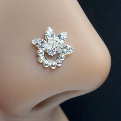 925 Sterling Silver Floral Nose Pin 