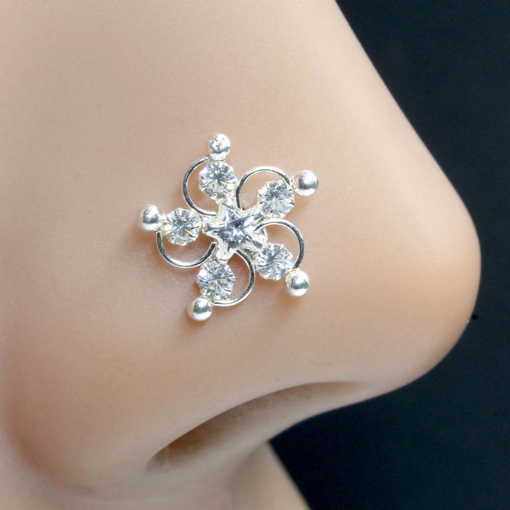 Party wear Real Silver CZ Women Nose pin