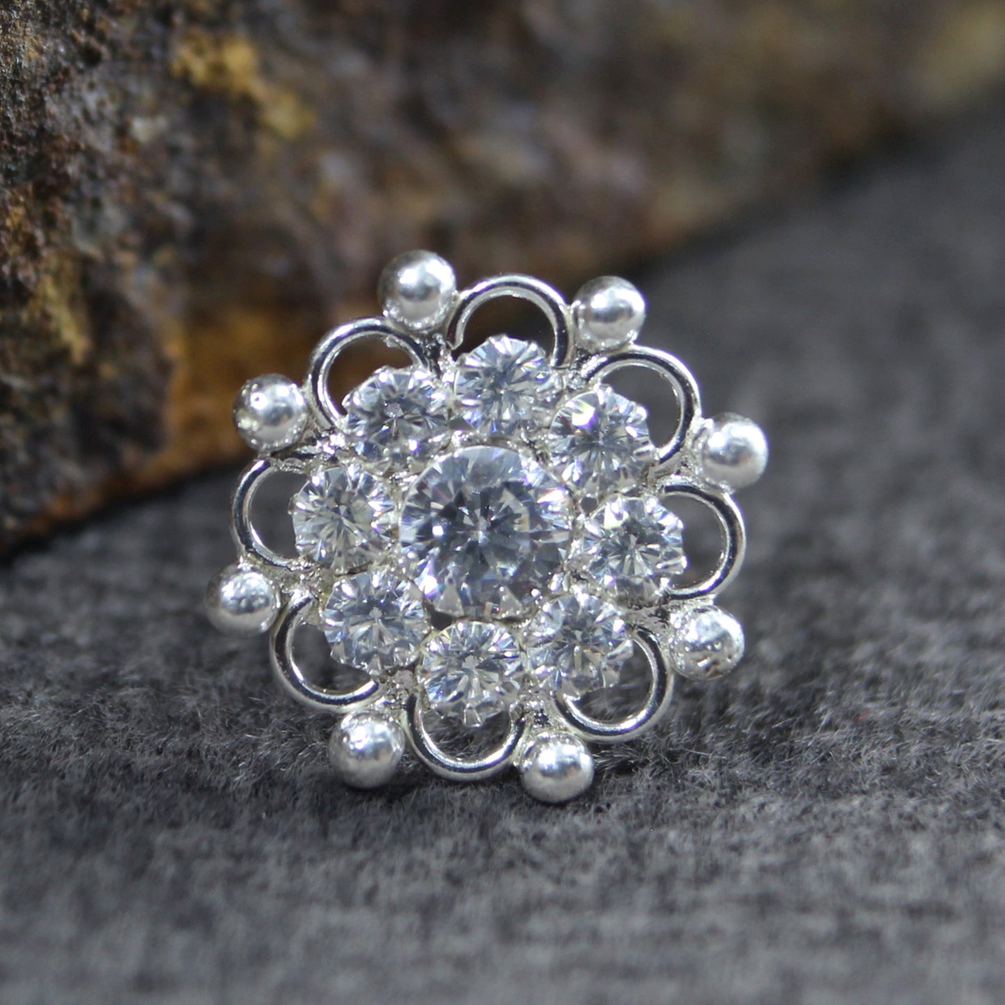 925 Sterling Silver Floral Nose Pin 