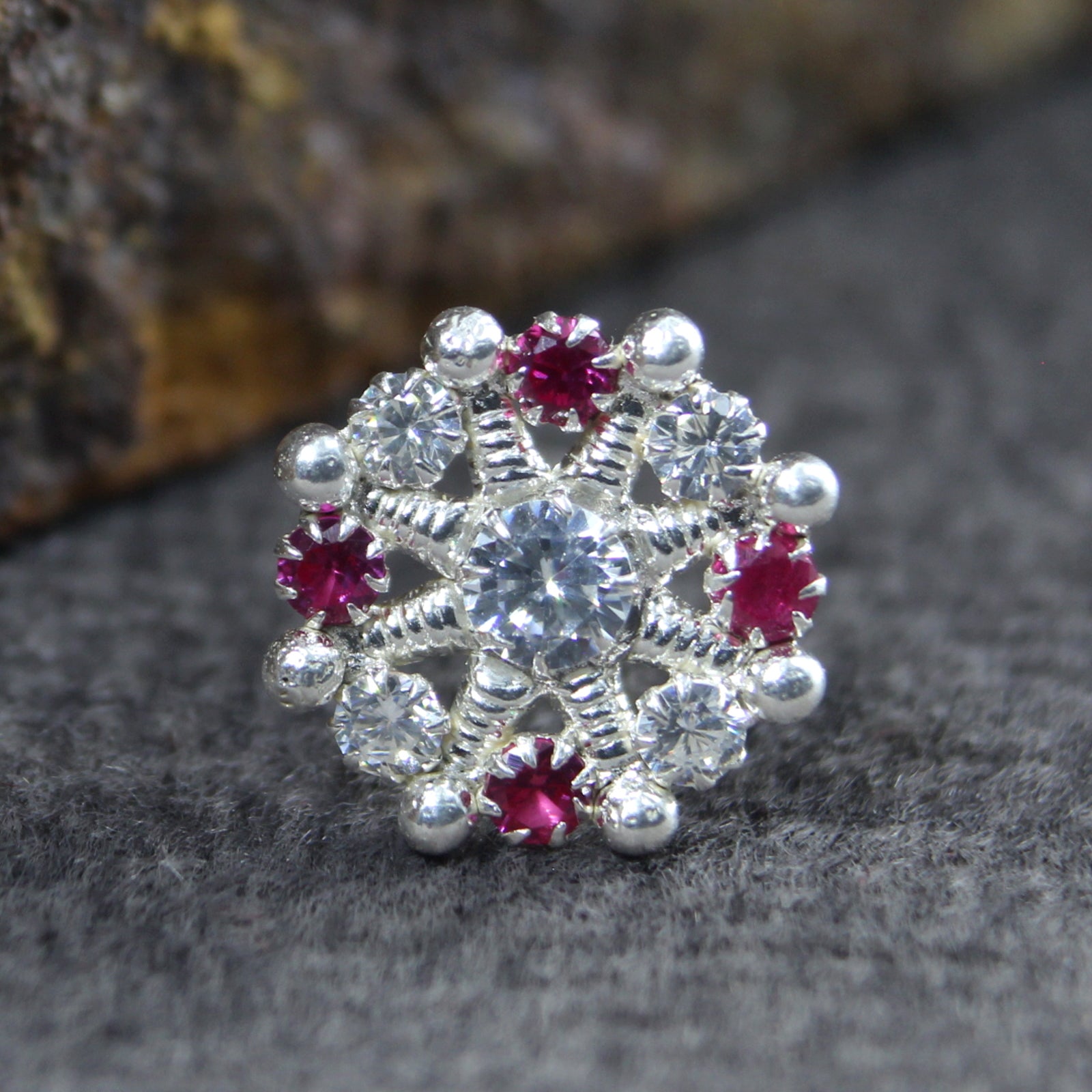 925 Sterling Silver Floral Nose Pin 