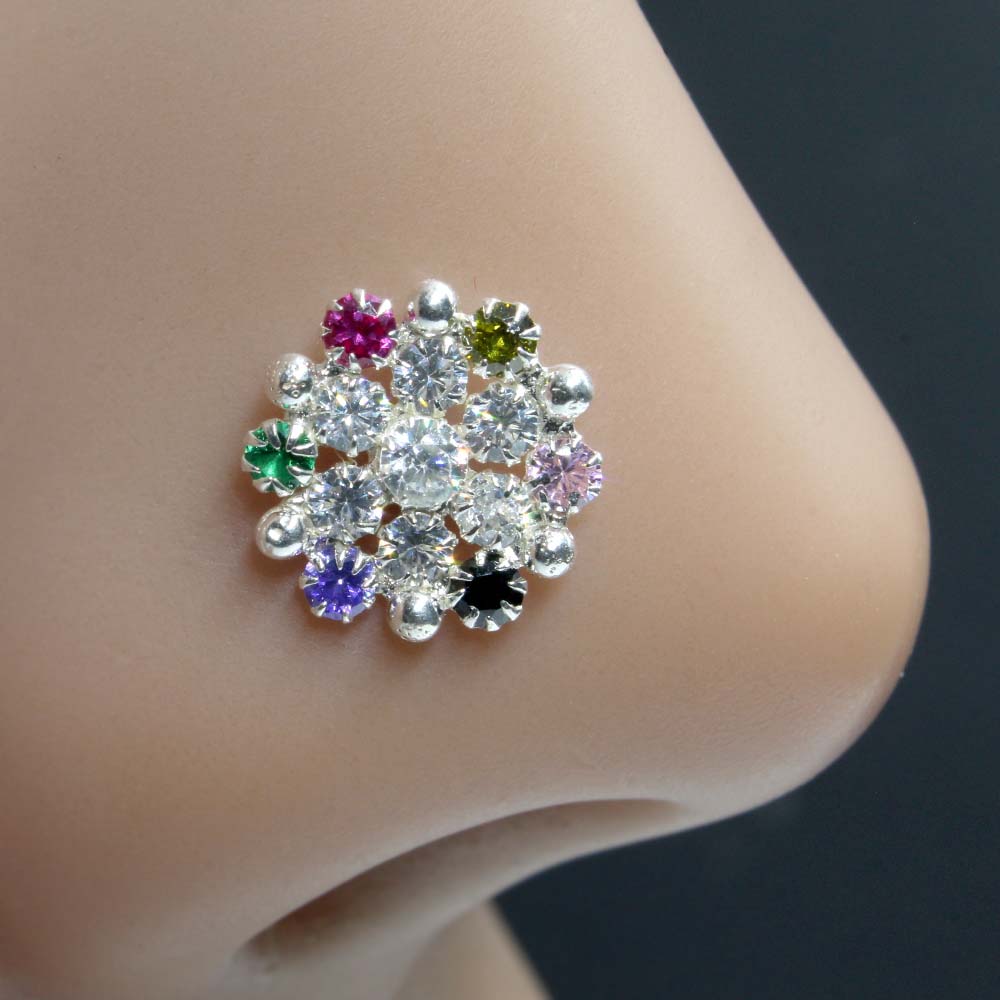 Real Sterling Silver CZ Women Nose Stud 