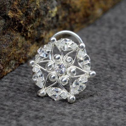 Real Silver Nose Ring with White Shiny Stones for women