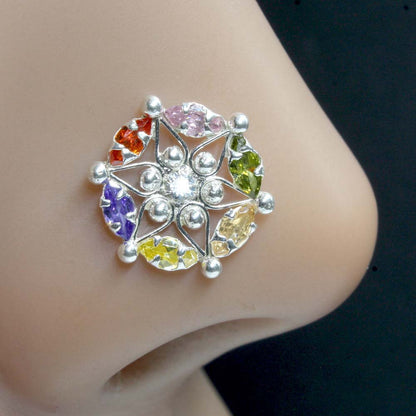 Real Silver Nose Ring with Multiple Stone Color for women