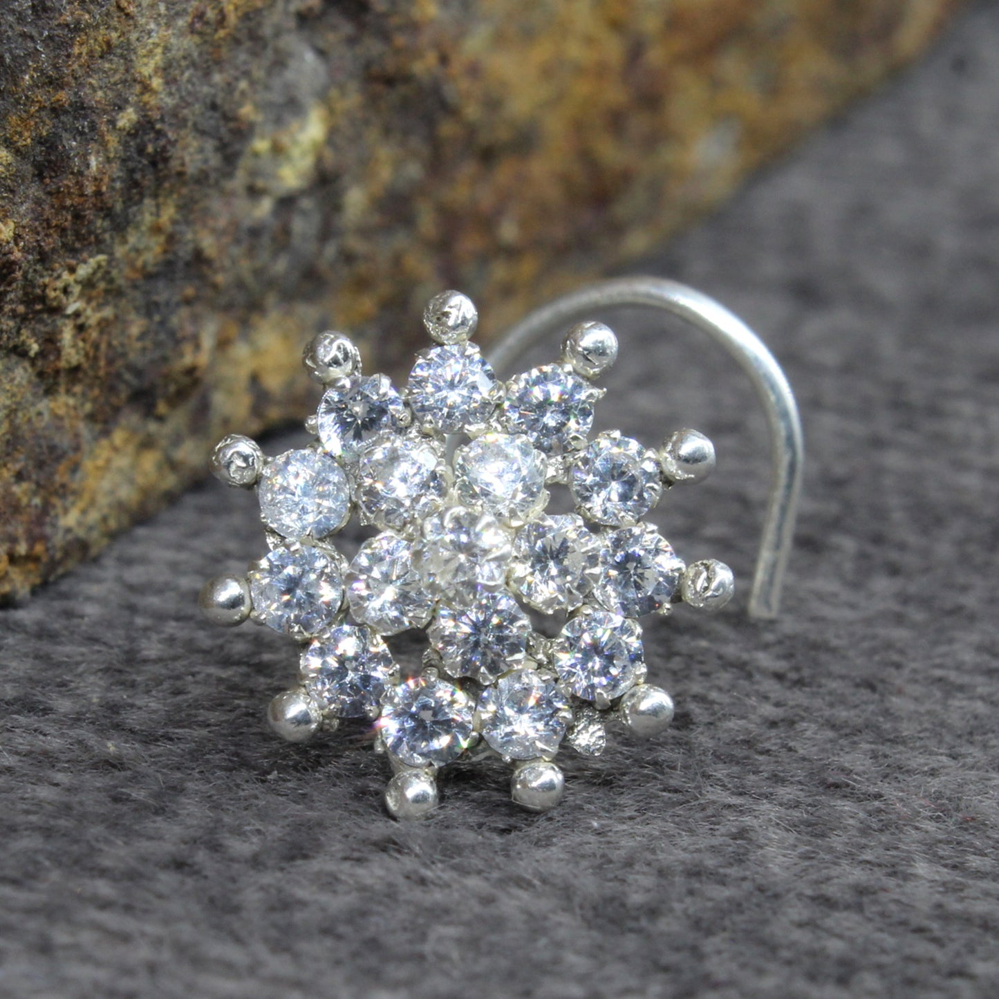 Real Sterling Silver CZ Women Twisted gifting nose pin nose ring 22g