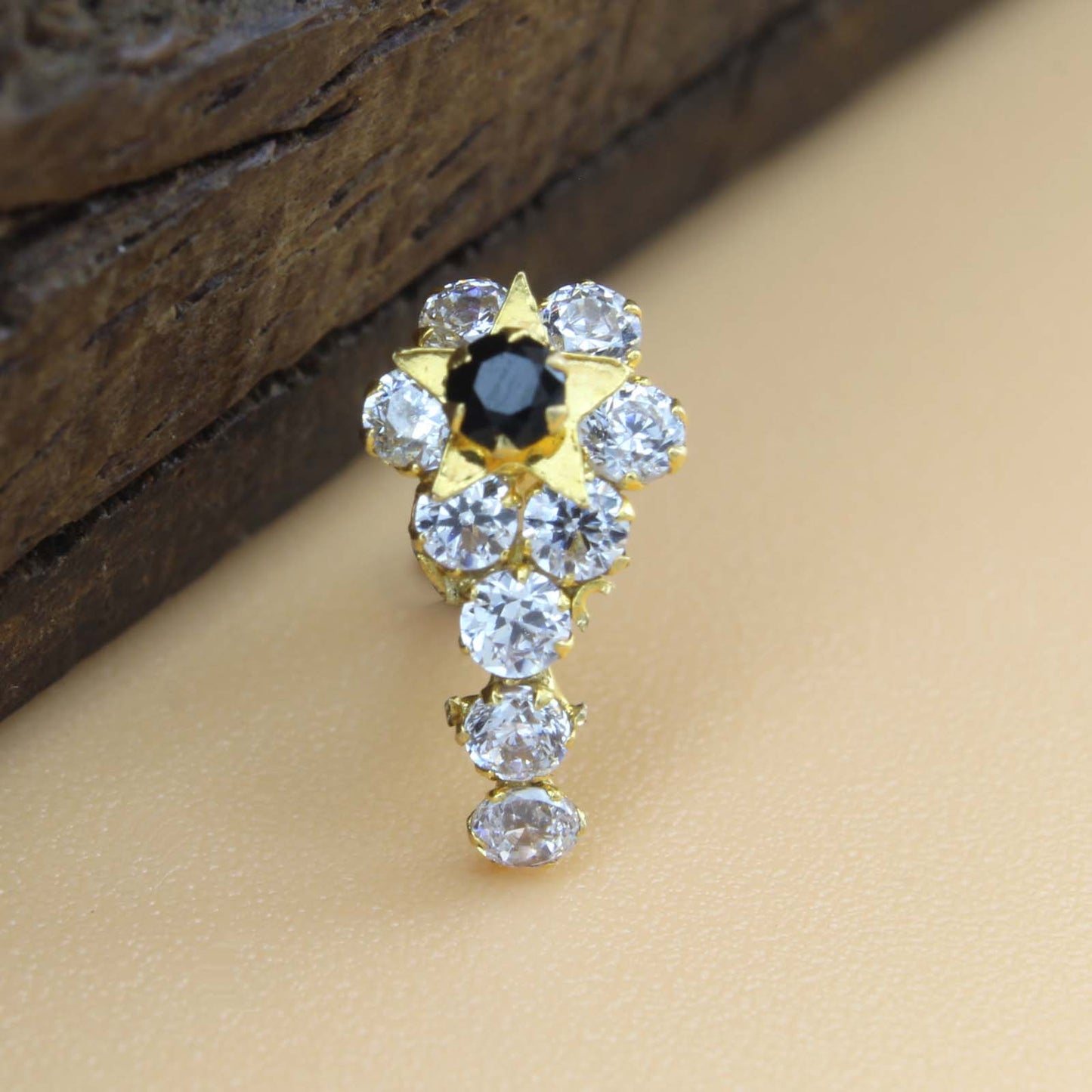 18K Real Gold Black White CZ Nath