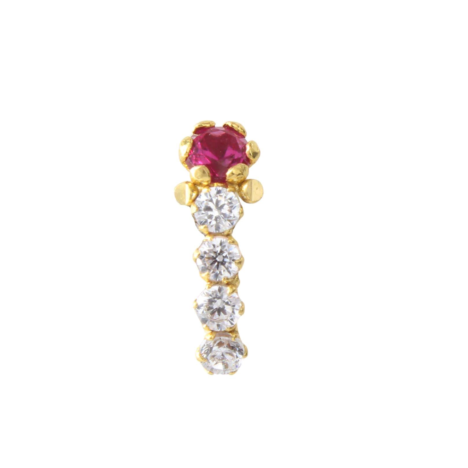 18K Real Gold Pink White CZ Nose stud