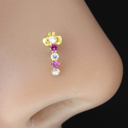 18K Real Gold Pink White CZ Nose stud nose 