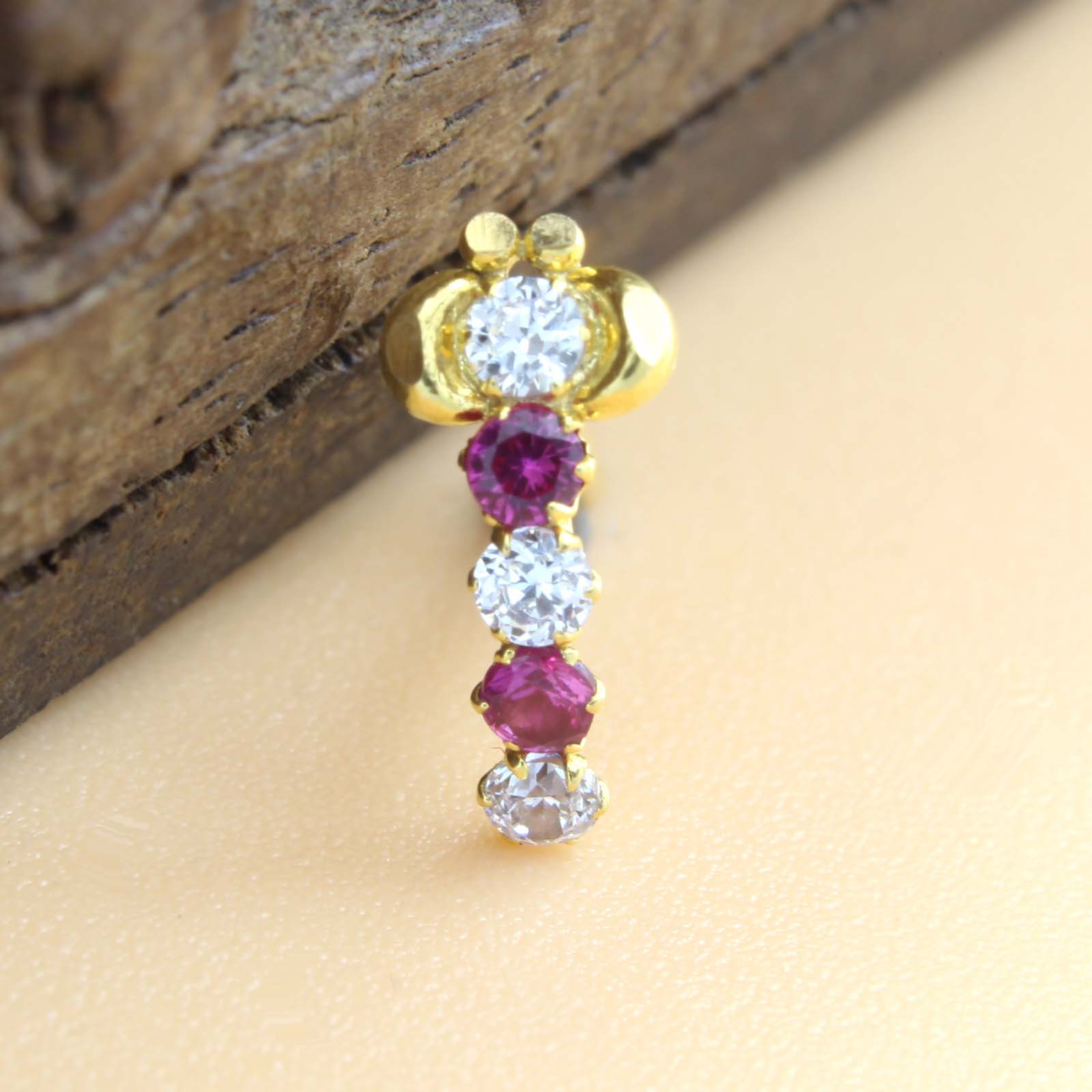 Vertical 18K Real Gold Pink White CZ Nath