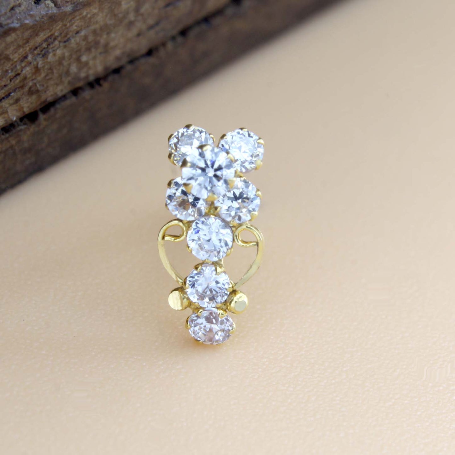  White CZ Nose stud 18K Real Gold