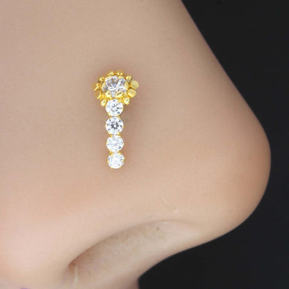 18K Real Gold White CZ Nath for women