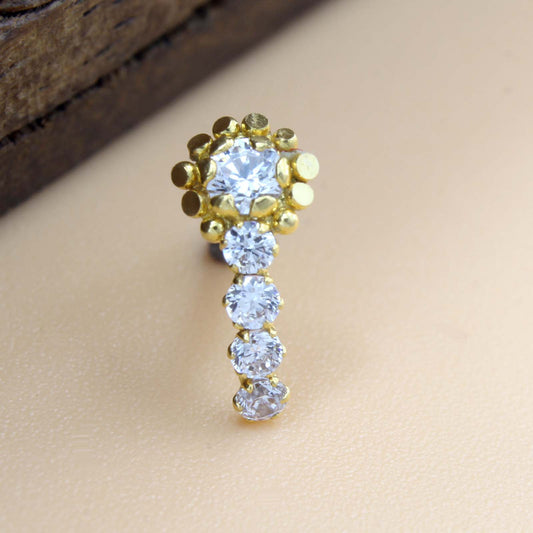  White CZ Nose stud 18K Real Gold 