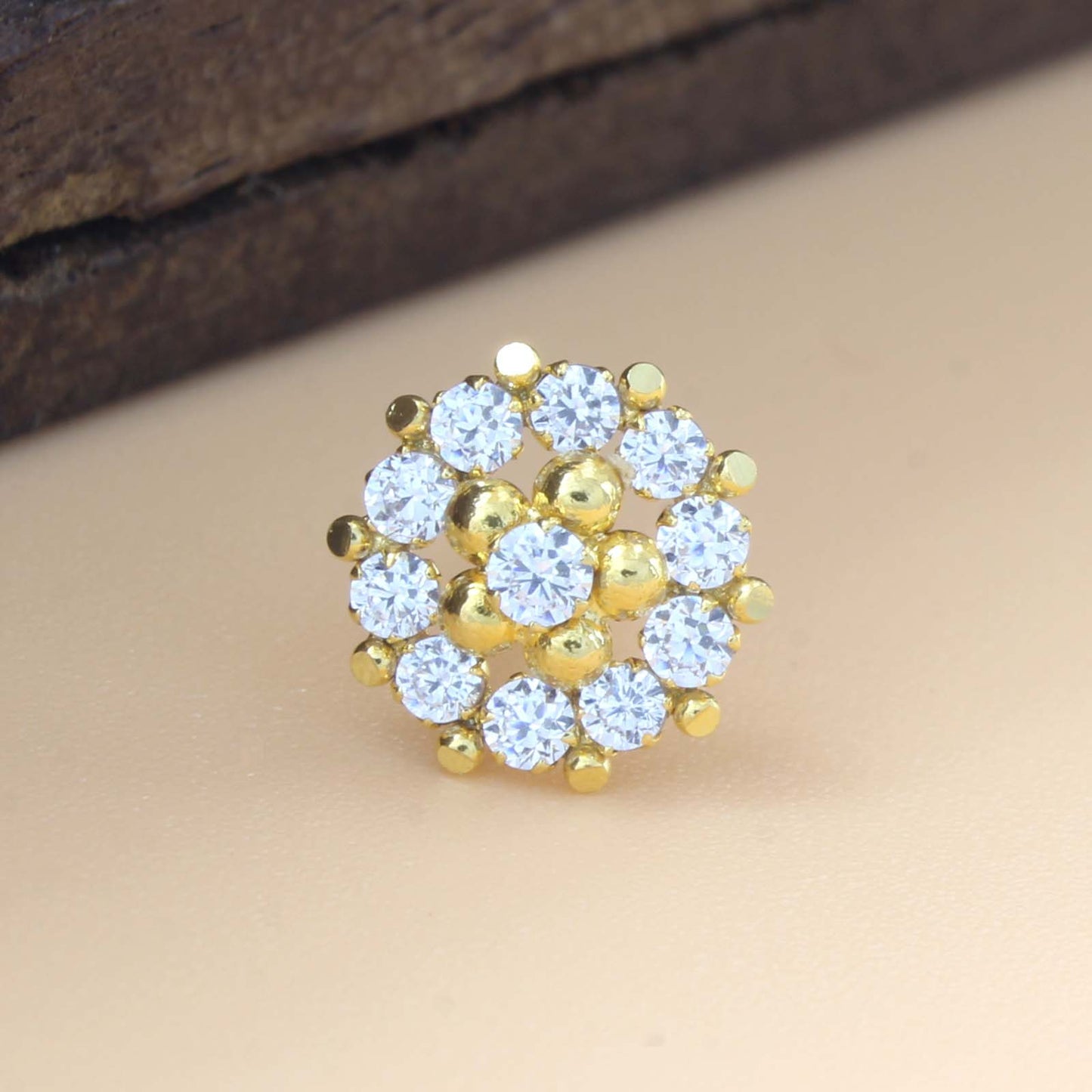 18K Real Gold White CZ Floral Nath