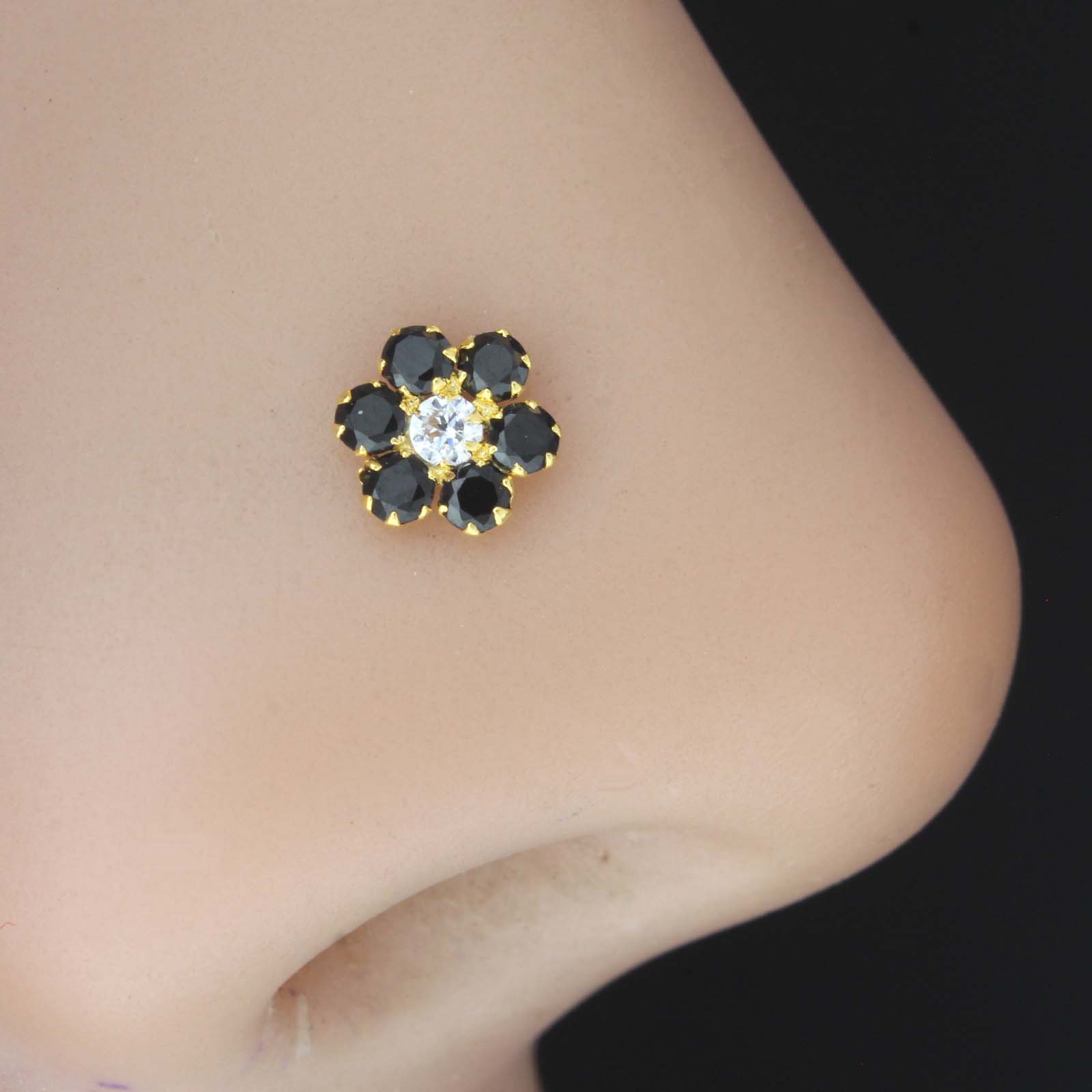 18K Real Gold Black White CZ Nath