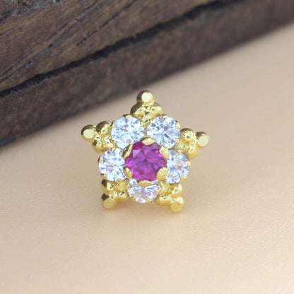 18K Real Gold Pink White CZ Nose stud