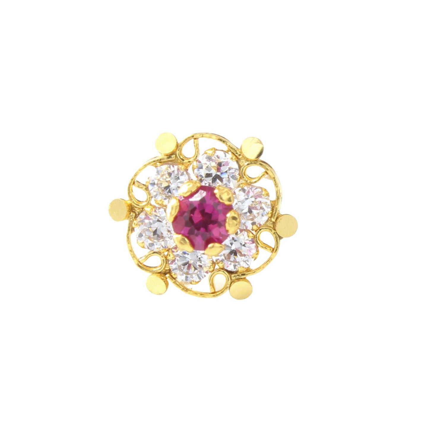 Floral 18K Real Gold Pink White CZ Nath