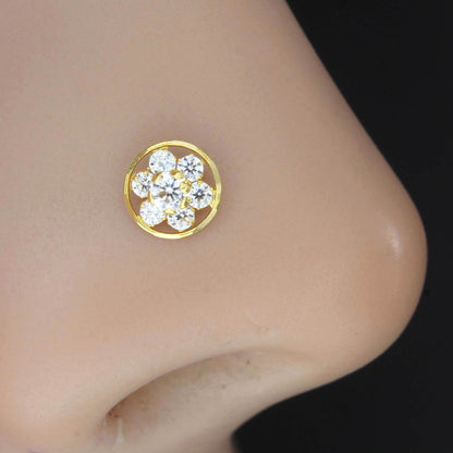 Floral 18K Real Gold White CZ Nose stud 