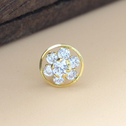 18K Real Gold White CZ Nath