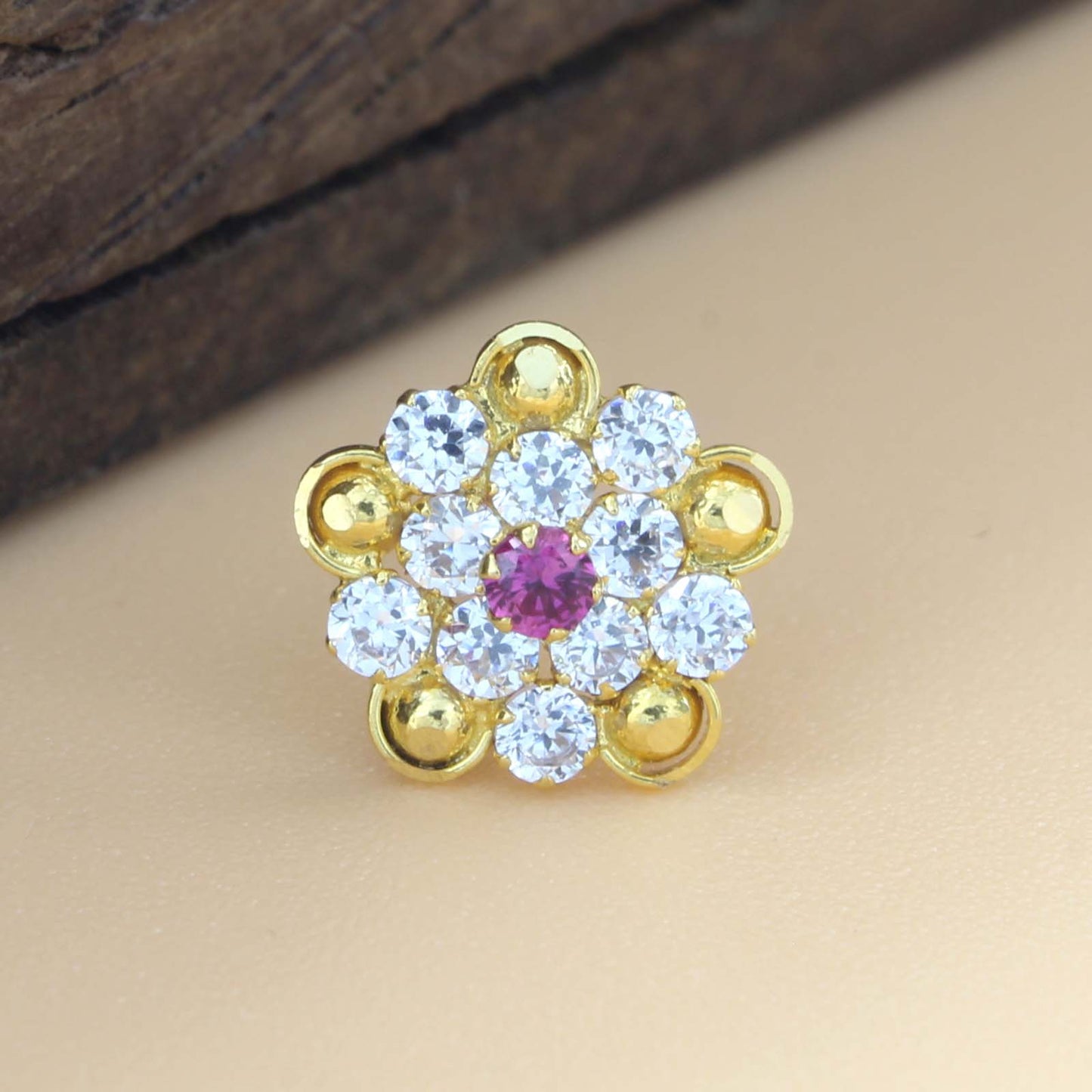 Floral 18K Real Gold Pink White CZ Nath