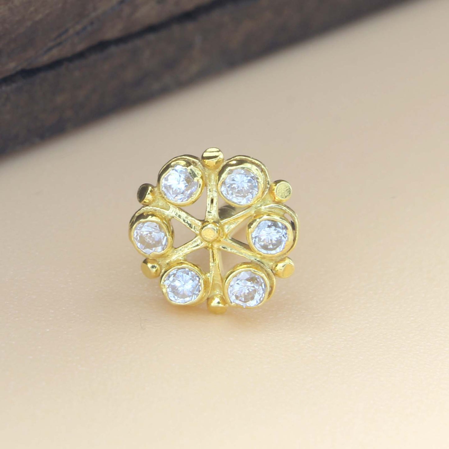 18K Real Gold White CZ Nose stud