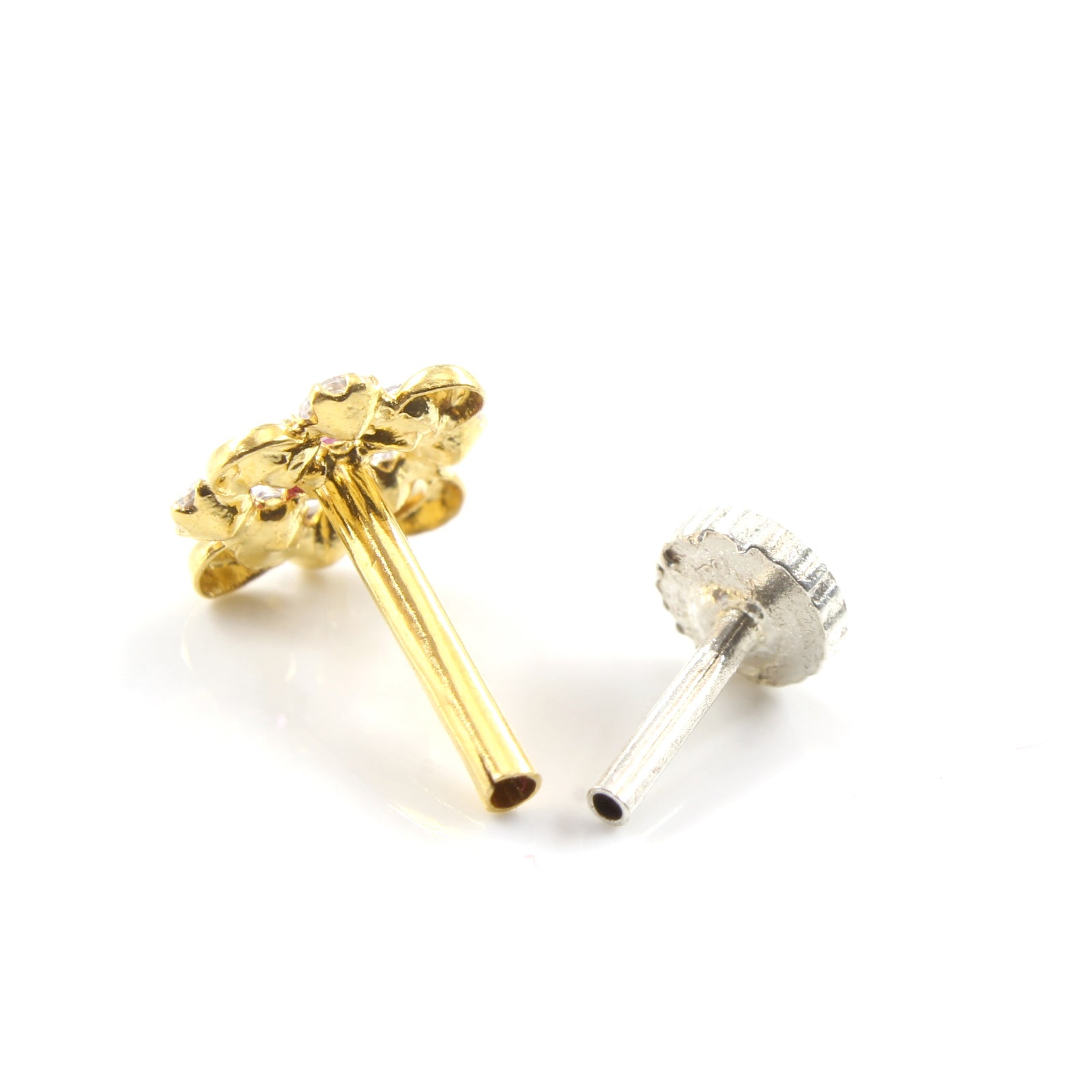 18 k gold nose stud with push pin for women