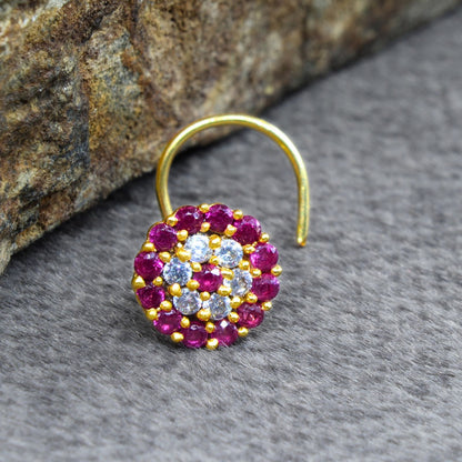 Gold Plated Nose Stud Pink White CZ Twisted nose ring 22g