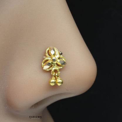 14k Real Gold Nose stud in Dangle Style with Push Pin