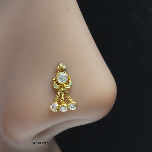 14K Real Gold Nose stud With White Stones with Push Pin