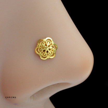 18K Real Gold Indian Women handmade Nose Pin nose ring Push Pin