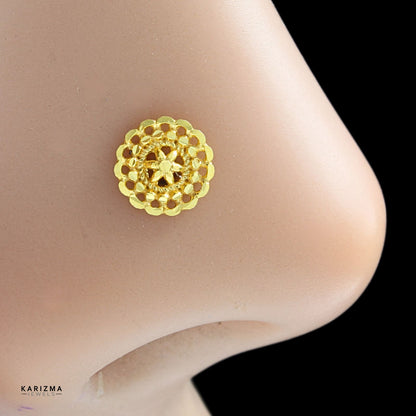 18K Real Gold Indian Women cultural design Nose stud nose ring Push Pin