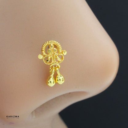 Dangle 18K Real Gold Indian Women Nose pin nose ring Push Pin