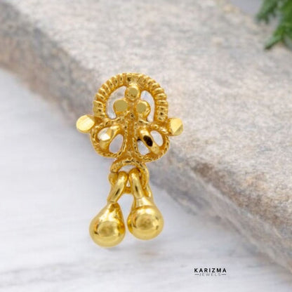 Dangle 18K Real Gold Indian Women Nose pin nose ring Push Pin