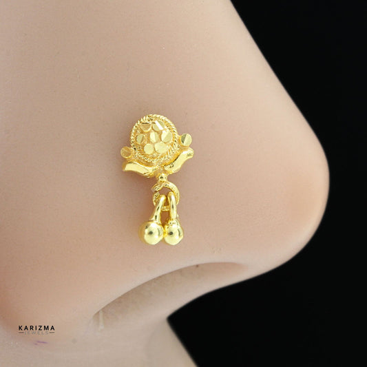 Ethnic Dangle 18K Real Gold Indian Women Nose pin nose ring Push Pin