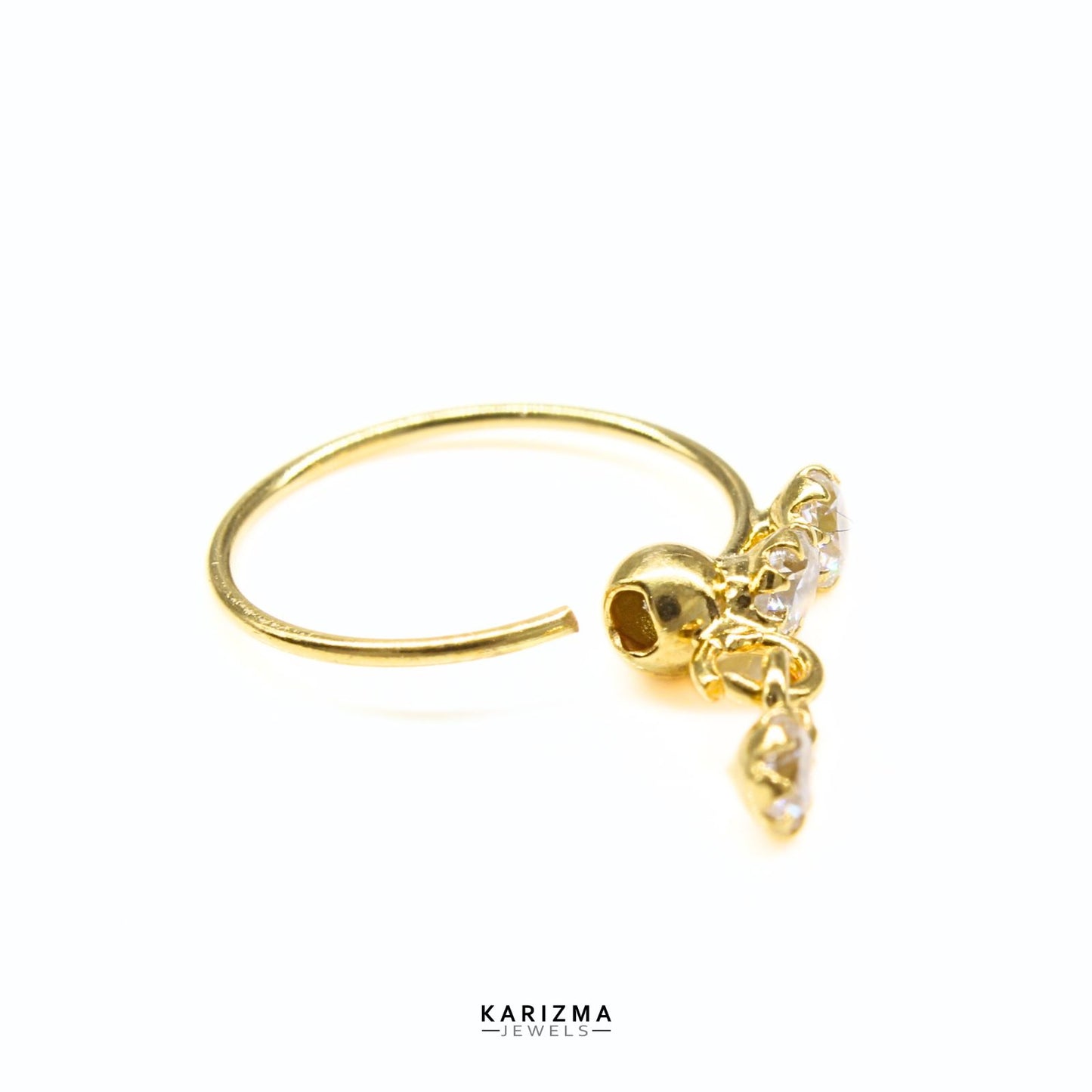 NOZERA 3 Stone CZ Dangle Gold Nose ring