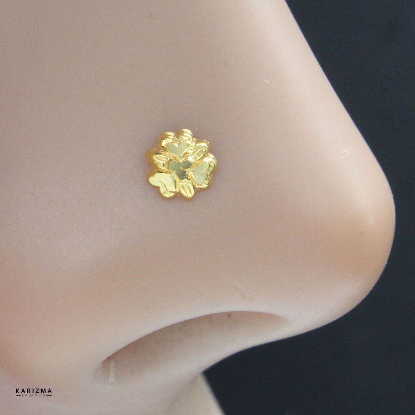 Ethnic Floral 18K Real Gold Women Nose stud nose ring Push Pin