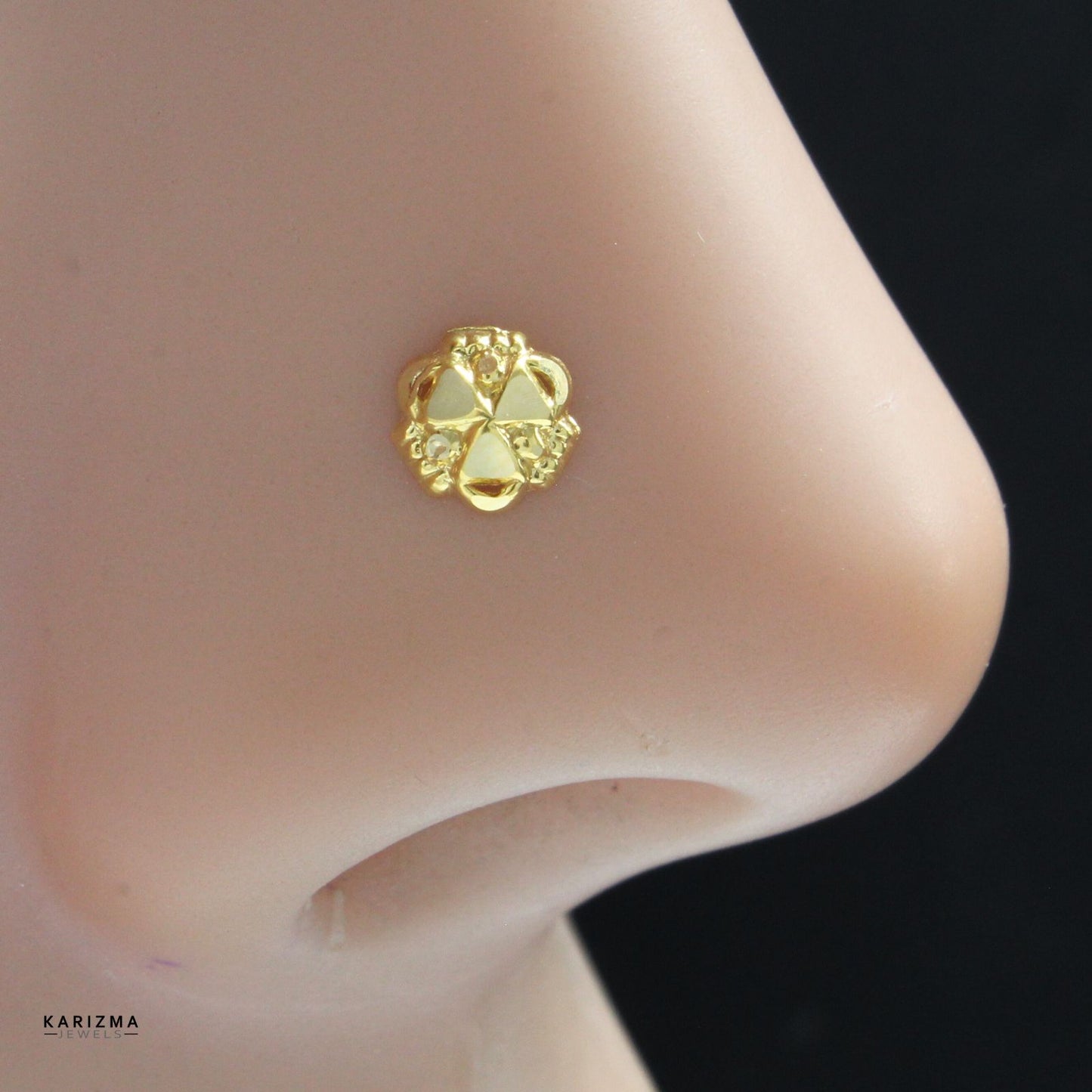 Traditional Floral style 18K Real Gold Women Nose stud nose ring Push Pin